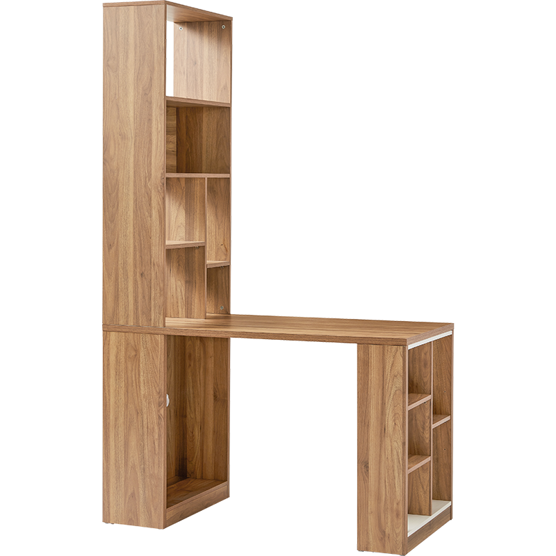 林氏木业北欧简约家用电脑台式桌学生写字台转角书桌书架家具CP1V【胡桃色+荷花白】CP2V-E书桌