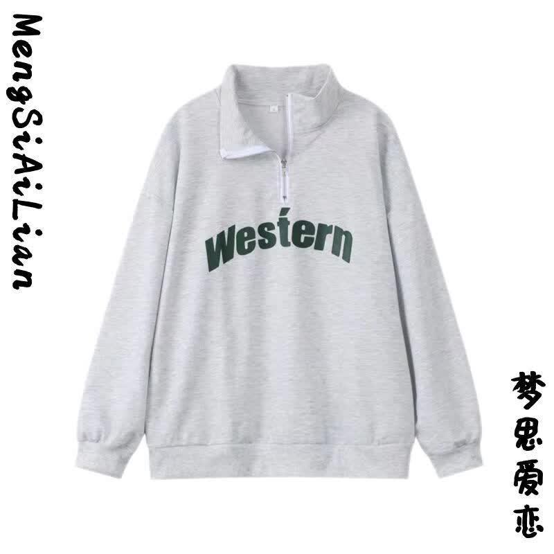 婵栩女生卫衣不带帽子初中生穿的港风日系polo衫翻领卫衣学生外套女套