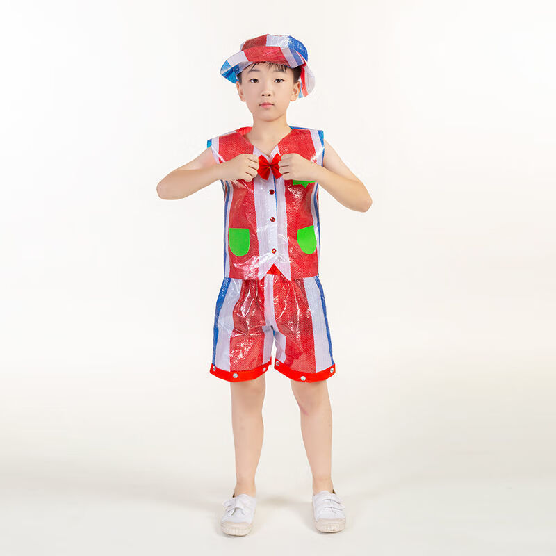 服男童女童废物利用创意时装秀diy手工卡通环保衣服节日服装表演服 蓝