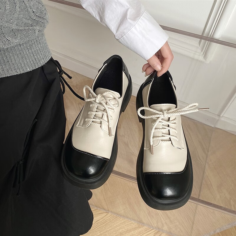 佐罗骑士女鞋软底2023春秋新款时尚复古英伦风单鞋外出增高小皮鞋