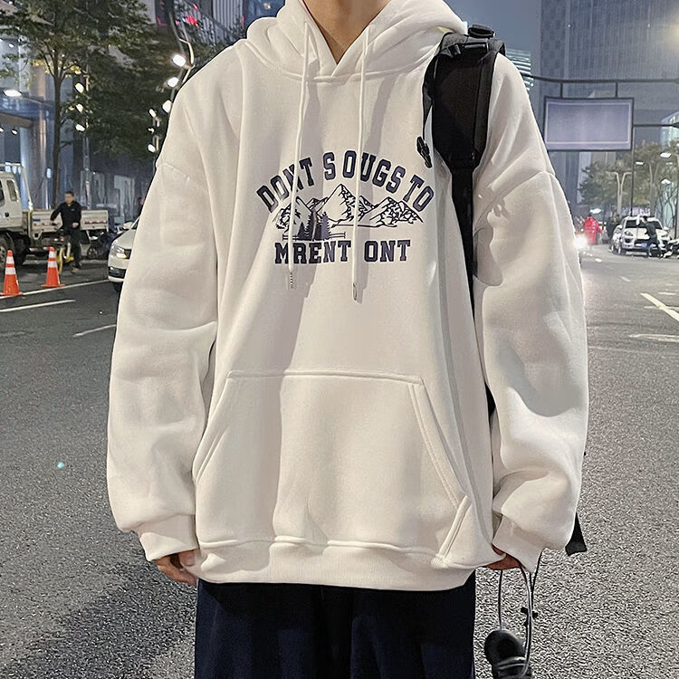 zmex连帽卫衣男士春秋季潮牌ins男生oversize外套美式情侣上衣服 白色