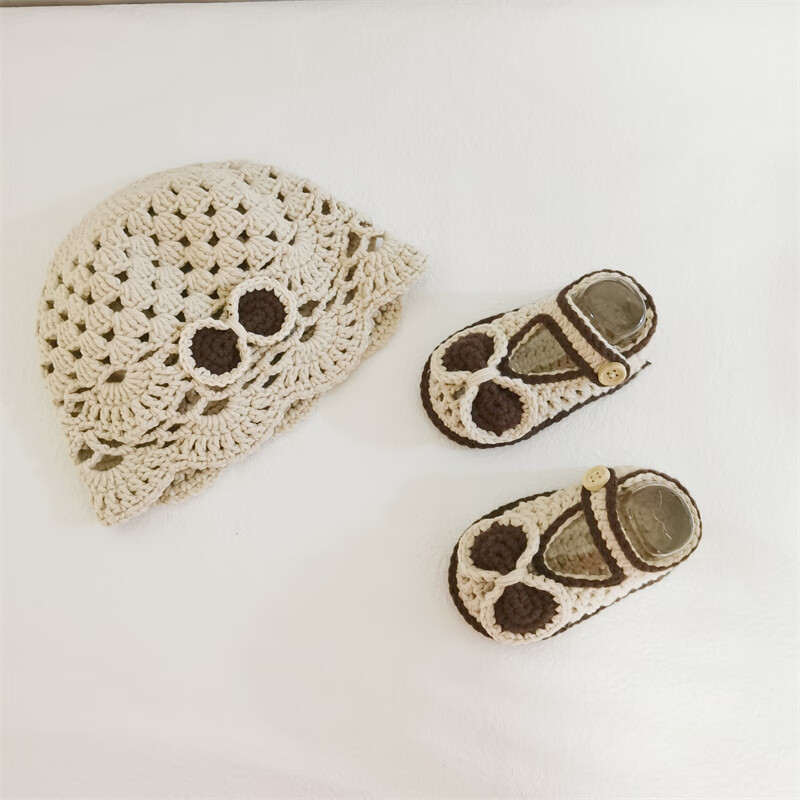 陌遇diy手工草编凉鞋 编织婴儿凉鞋自制宝宝百天周岁礼物钩针毛线镂空
