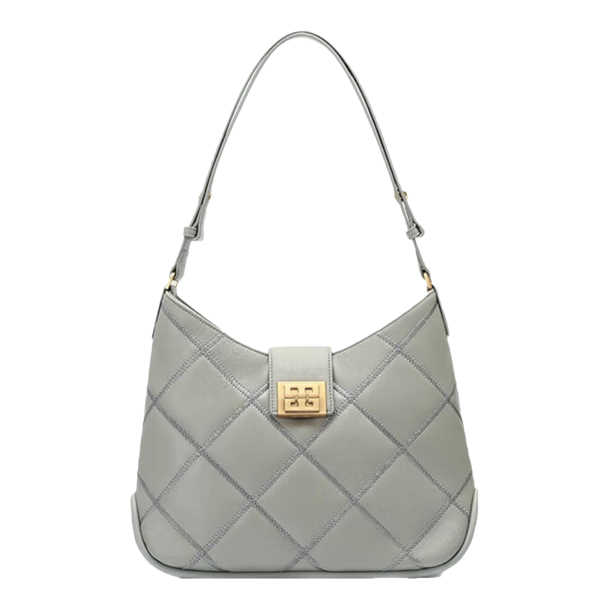 夢特嬌（MONTAGUT）羊皮女包秋季菱格腋下包小香風HOBO包百搭斜挎單肩包 巖石灰