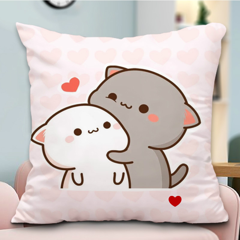 云皎蜜桃猫靠枕 蜜桃猫抱枕微信表情包毛绒公仔娃娃玩偶男女情侣生日