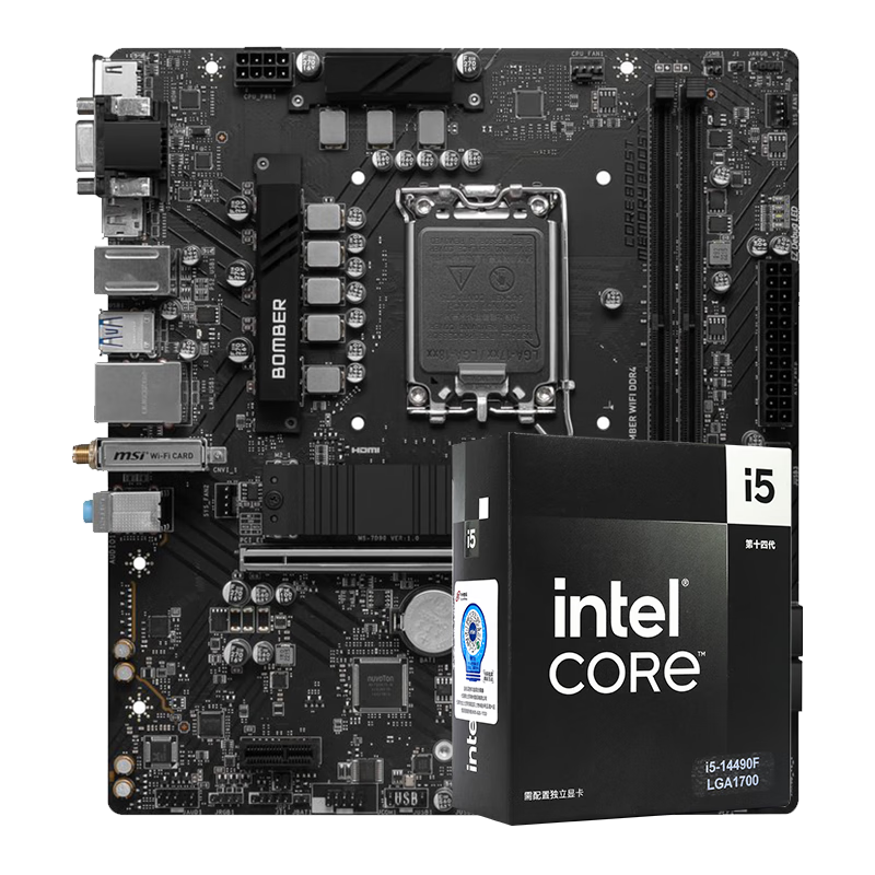 微星（MSI）B760 Z790主板 搭 英特爾 酷睿14代I5 CPU主板套裝 板U套裝 B760M BOMBER WIFI DDR4 14490F盒裝