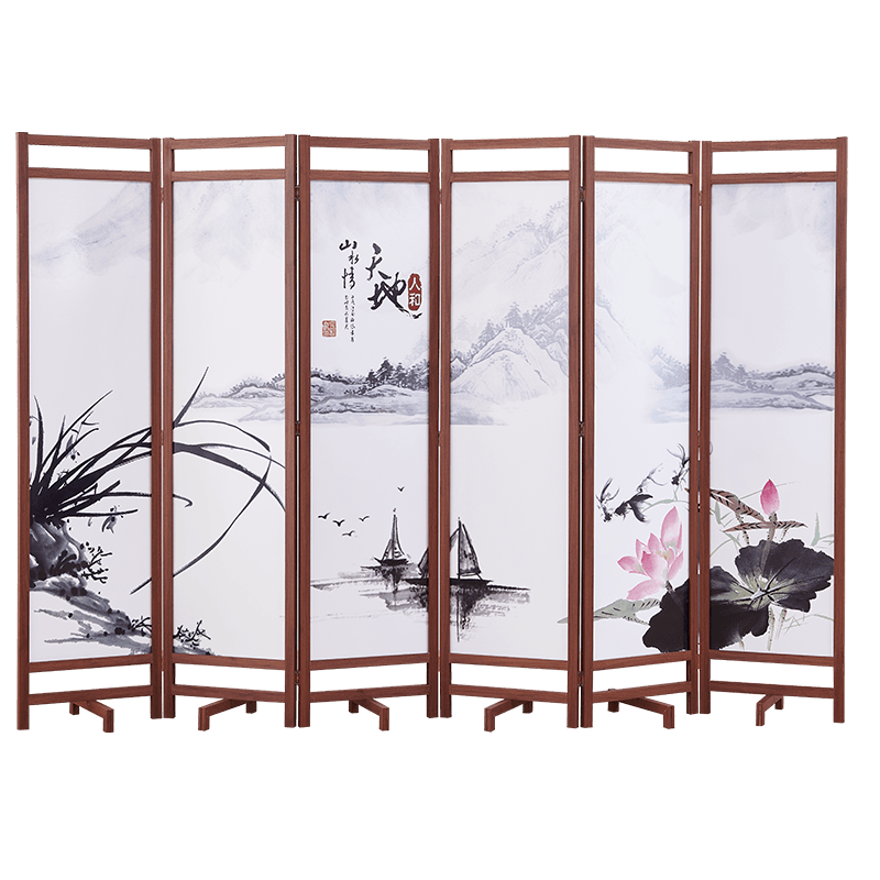 L&S 屏风 家用实木屏风隔断客厅卧室中式时尚办公室现代酒店定制折屏可折叠拉直 【天地人和】【六折叠】
