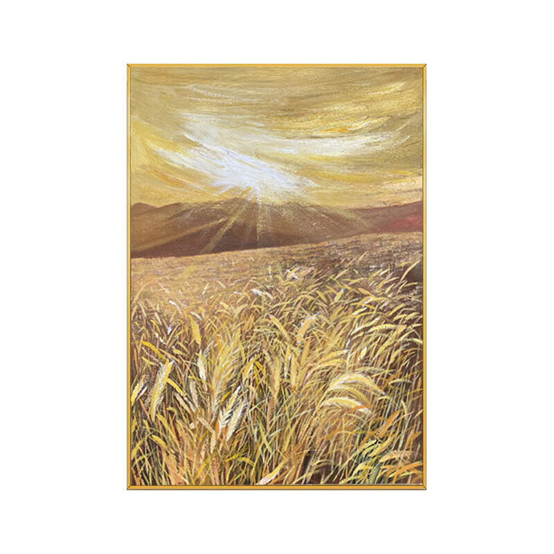 岙筱高端手绘油画丰收麦穗竖版挂画阳光风景客厅玄关装饰画过道走廊画