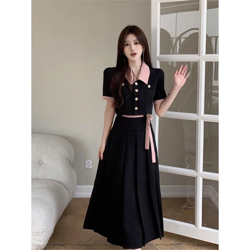 锦结思小个子套装两件套女夏季减龄成熟梨形身材穿搭裙子微胖显瘦遮肉