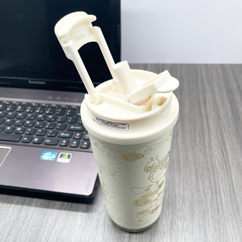 星际熊腾龙保温杯咖啡杯女生男生高颜值大容量不锈钢吸管双饮水杯礼物 白色 500ml 带挂件