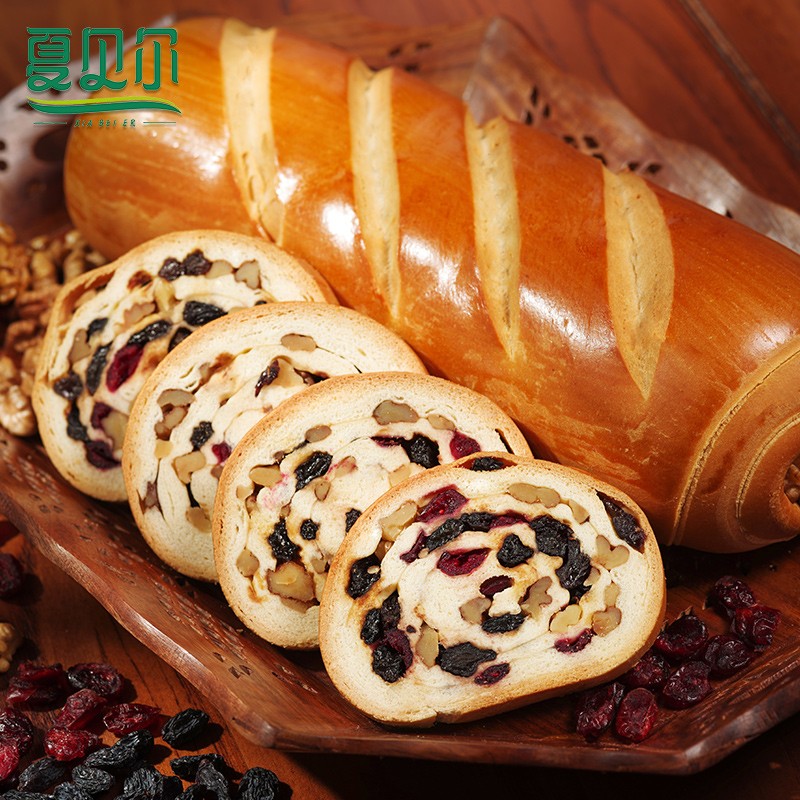 夏贝尔新疆坚果大列巴面包纯手工 独立袋装 饱腹健身早餐面包切片 黑加仑蔓越莓*1根500g