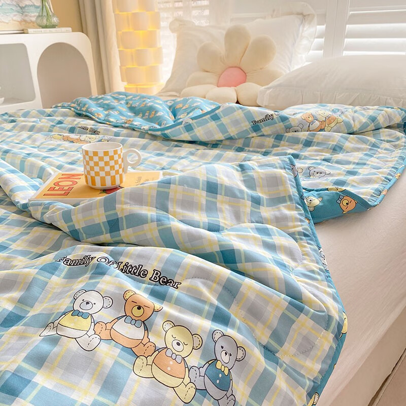 多喜爱家纺新品全棉可水洗机洗空调被夏凉被 卡通全棉空调被 【亲肤柔软 舒爽透气 】英伦蓝调 150*120cm