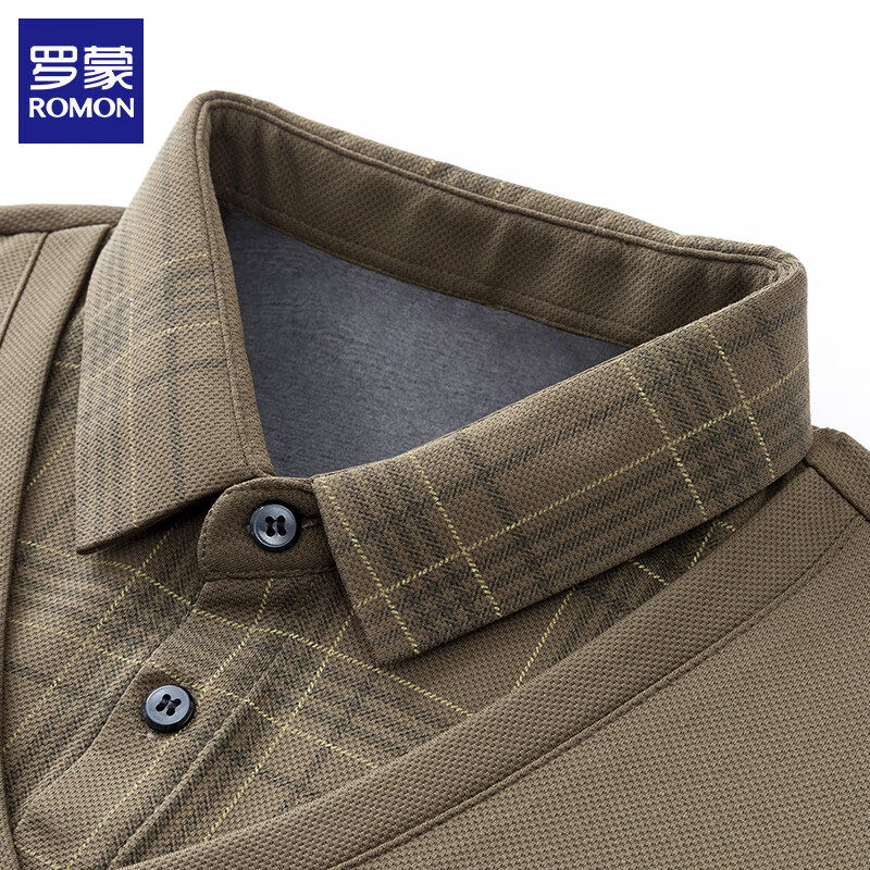 罗蒙（ROMON）假两件加绒毛衣男冬季新款商务休闲男士针织打底衫男装上衣 米白 加绒 L (建议体重120-140斤)
