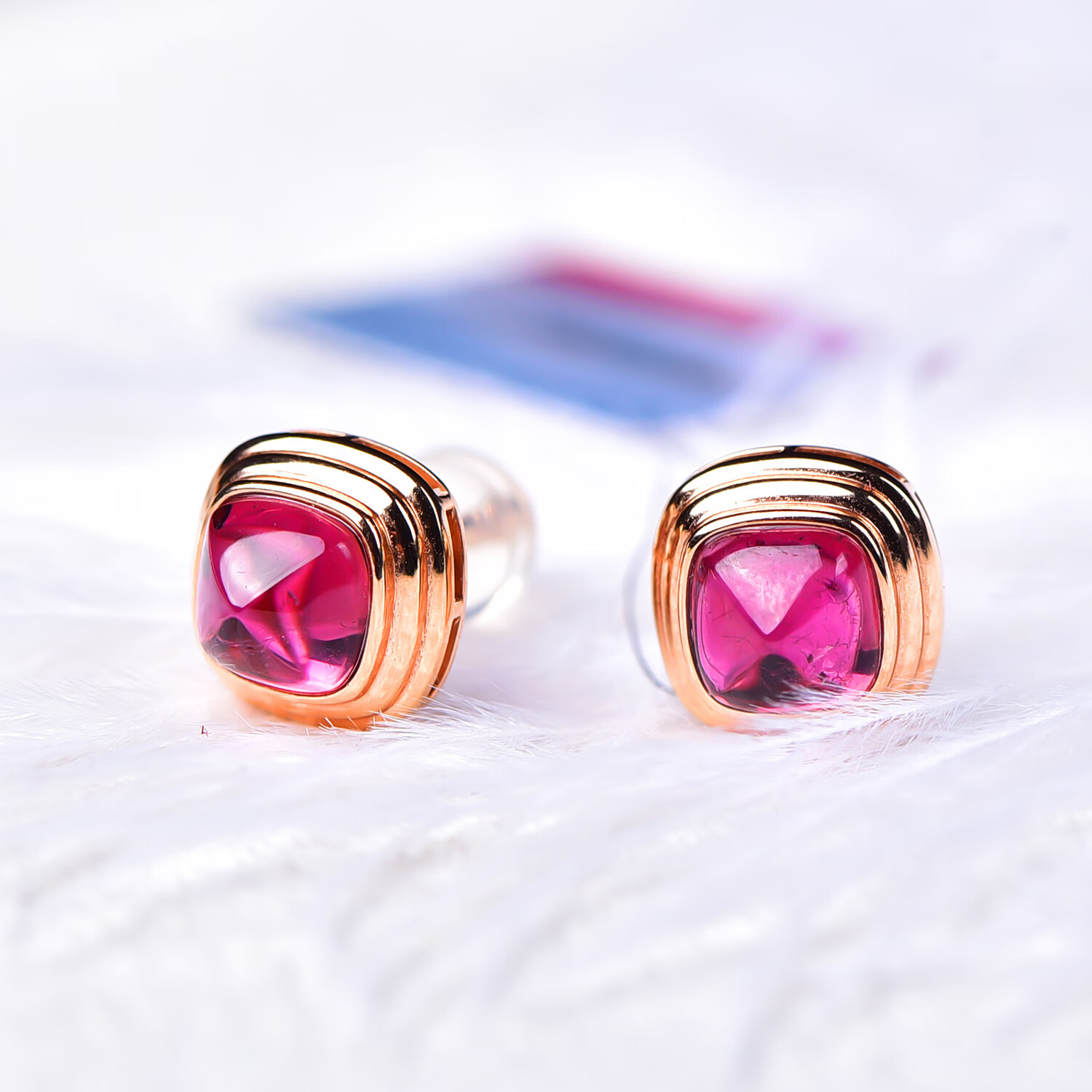 旭元18k金红碧玺耳钉碧玺耳坠情人节礼物送老婆情人 红色 碧玺耳钉