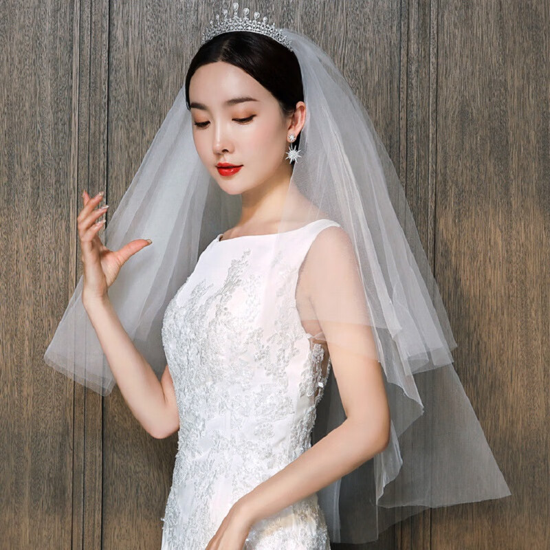 締晶新娘頭紗領(lǐng)證求婚短款頭飾網(wǎng)紅拍照道具旅拍婚紗結(jié)婚登記儀式感