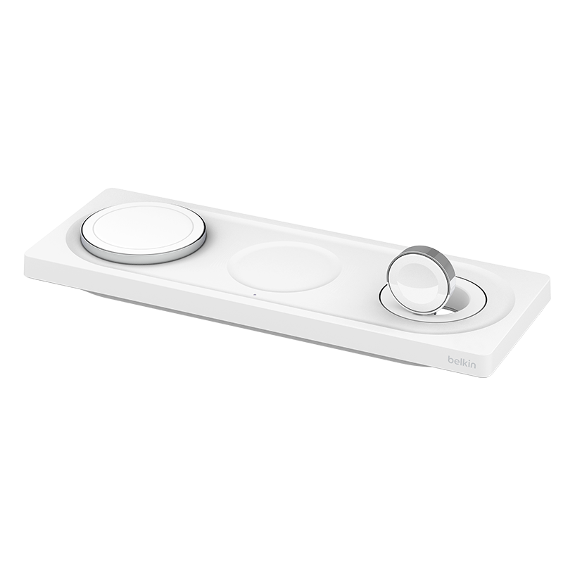 贝尔金(BELKIN)15W苹果magsafe磁吸三合一无线快充电板 适用iPhone13/12系列 Apple Watch7 AirPods 白色款