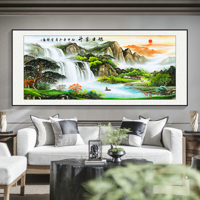 bl107【旭日东升】油画布画芯 250*110金色框(铝合金拉丝框)