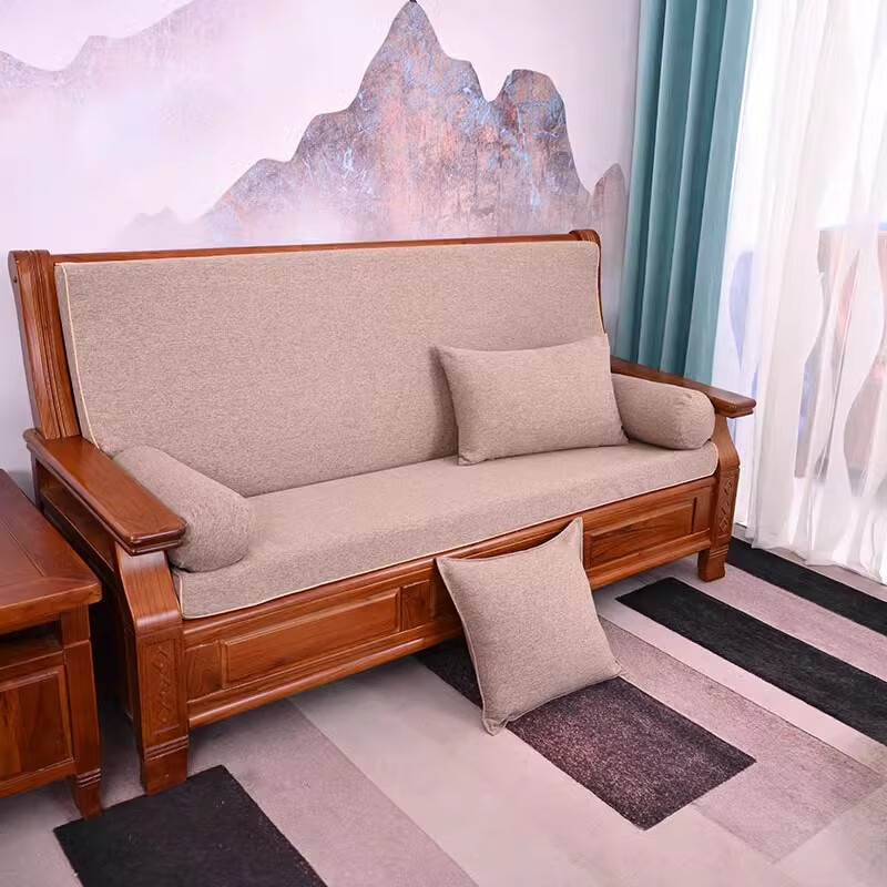 澳颜莱红木餐桌椅坐垫 纯色老式木沙发垫坐垫带靠背一体海绵垫红木实木 驼色 单人50cm