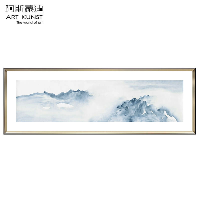 阿斯蒙迪艺术家许振国画横幅青花蓝色抽象客厅装饰画限量新中式轻奢