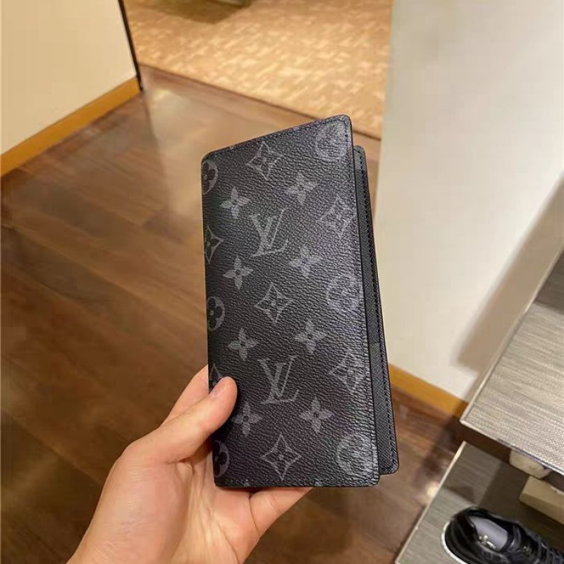 钱包男士皮质手包新款潮牌软皮夹手拿包牛皮拉链对折 对折黑花lv(带