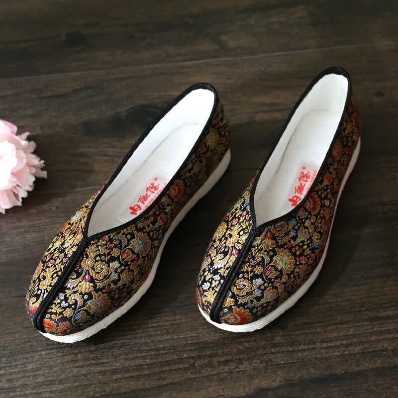 内联升 布鞋 女绣花鞋 老北京布鞋手工坤千底加密织锦淑春秋季单鞋