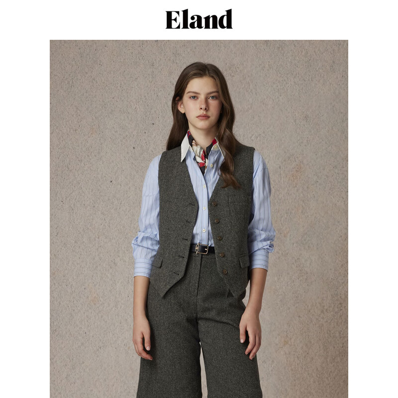 ELAND衣戀馬夾女v領(lǐng)老錢風(fēng)含綿羊毛柔軟舒適通勤馬甲2024秋季新款 灰色(15)Grey M 165