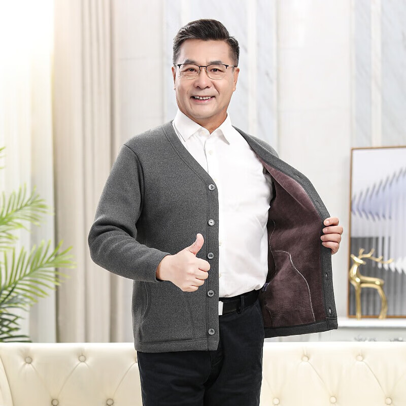 卡柏奇冬季中老年人内穿加绒加厚贴身老人棉服爸爸爷爷冬装 浅灰【加绒加厚】 4XL(建议165-185斤)