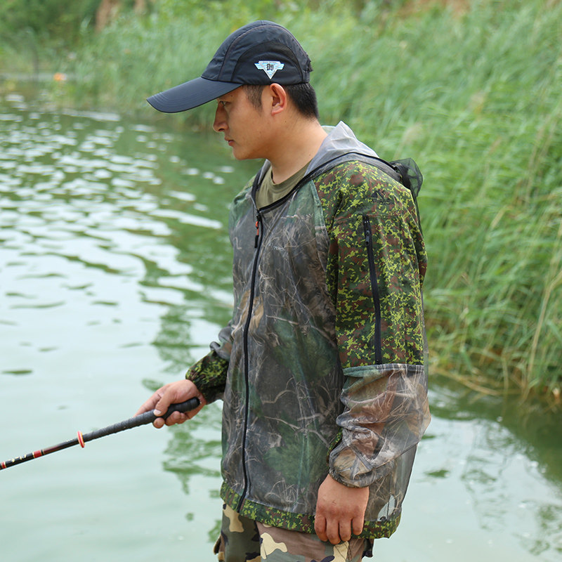 长袖男款迷彩透气连帽速干防晒服防蚊服钓鱼服野钓垂钓服装 迷彩色 m