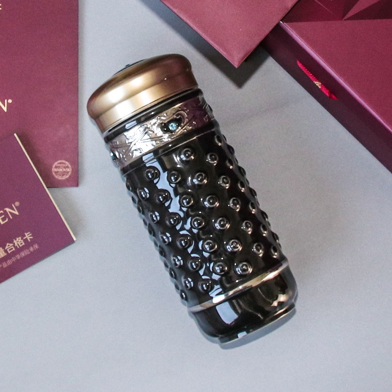 乾唐轩【活瓷杯官方授权】吉星大乾坤鎏金随身杯双层陶瓷水茶杯商务礼品 翡翠绿+金+钻（礼盒包装）