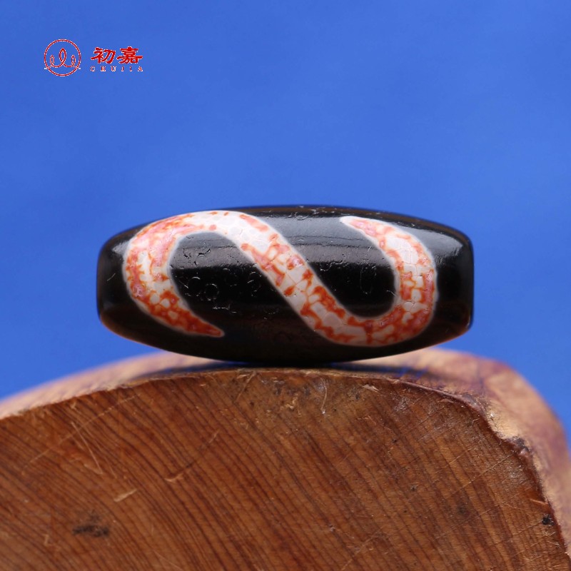 初嘉 天珠西藏真品s金钱勾天珠项坠 玉髓风化纹血丝天珠项链吊坠男