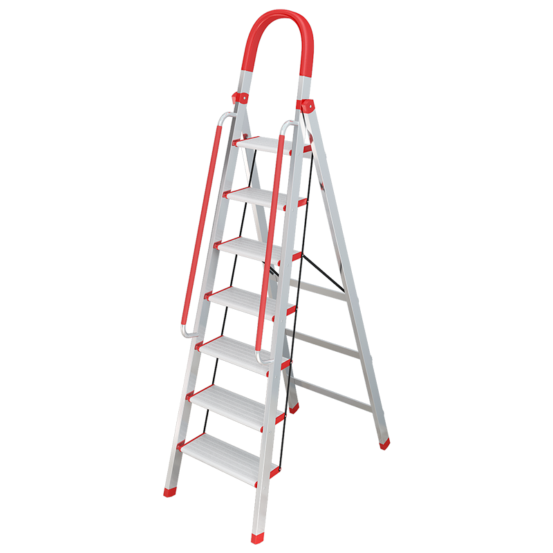 创硕 梯子家用折叠梯加厚室内多功能不锈钢扶手梯人字梯安全步爬楼梯 【加宽16cm铝踏板】不锈钢七步扶手梯