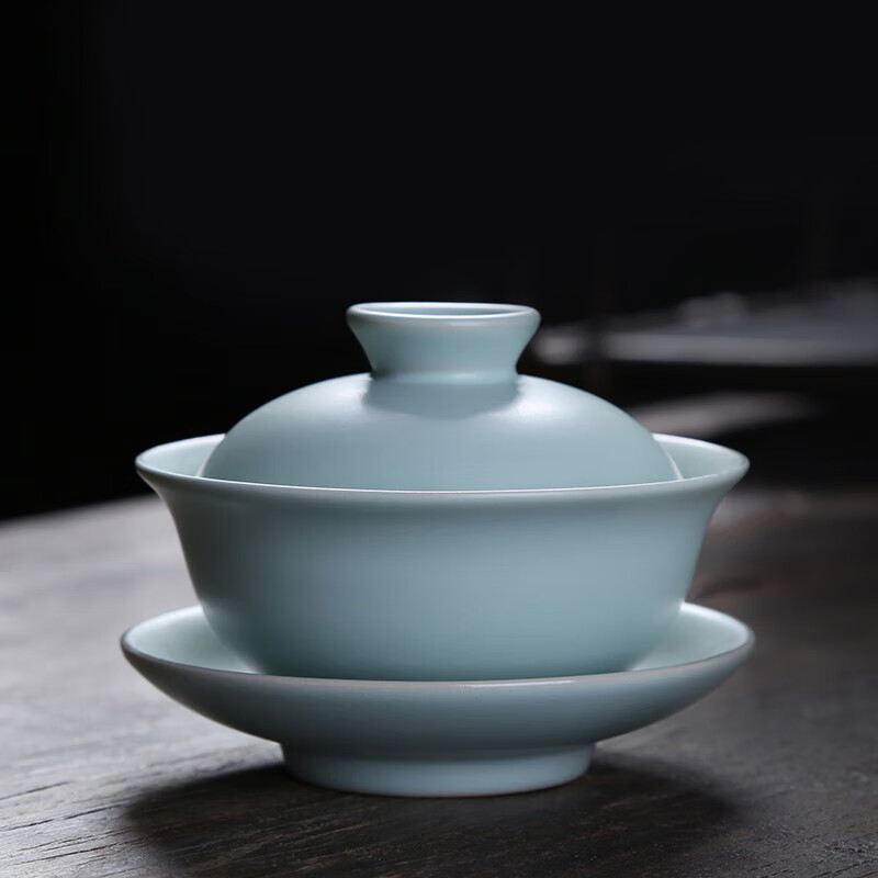 祥业汝窑盖碗茶具开片可养茶碗手工家用复古功夫三才盖碗泡茶杯大号 B玉兰盖碗