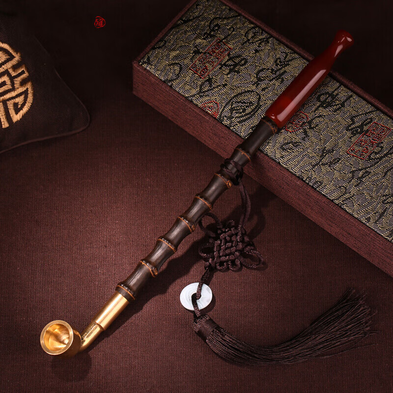 葱旭旱烟杆  手工紫竹烟杆加长红玛瑙嘴旱烟袋老式纯铜大锅子男士烟枪