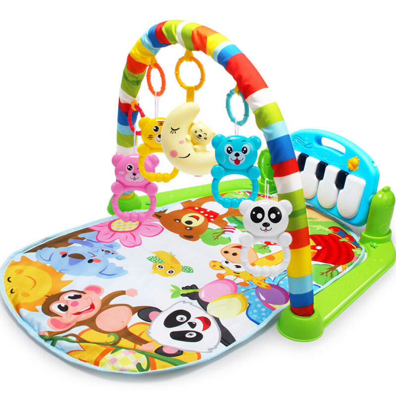 脚踏钢琴婴儿健身架器新生儿宝宝音乐游戏毯玩具0-1岁3-6-12个月 天蓝脚踏钢琴带月亮夜灯(电池版)
