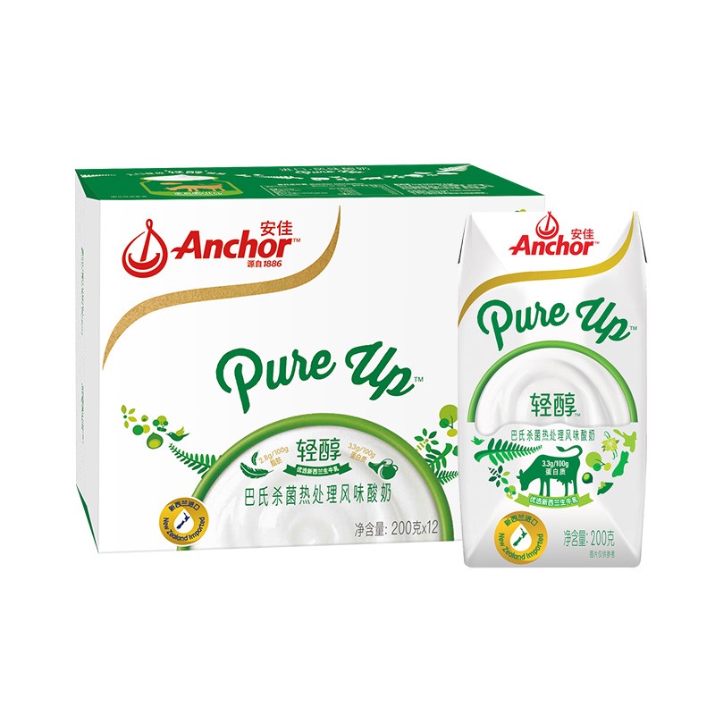 安佳（Anchor）新西兰进口常温酸奶 轻醇巴氏杀菌热处理风味发酵乳   200g*12整箱装