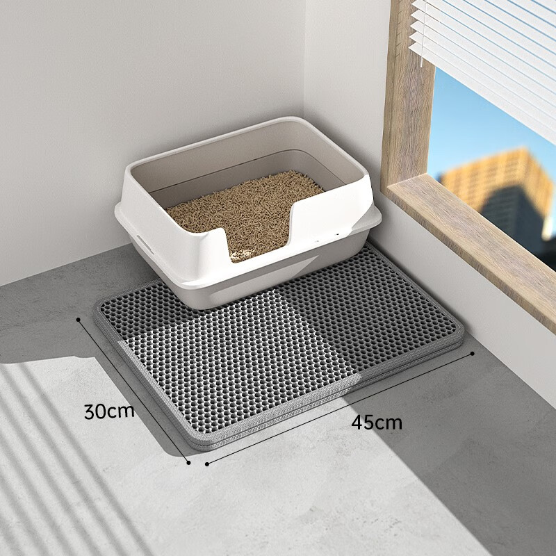 HELLOLEIBOO徕本猫砂垫猫砂盆防外溅垫子防带出超大双层过滤漏控砂垫宠物猫咪 雅灰【45*30cm】