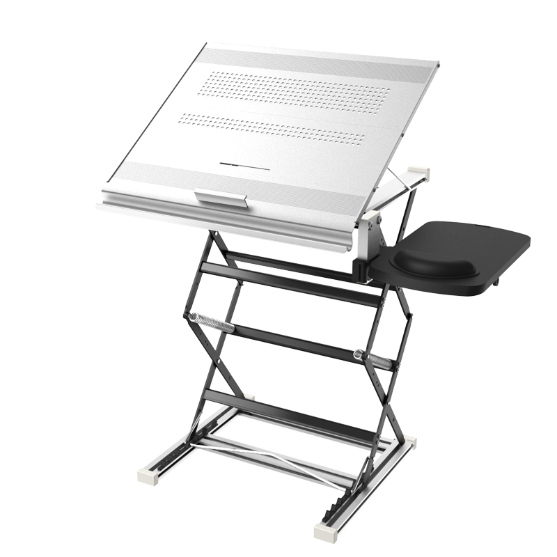 OMAX 站立式电脑桌升降笔记本电脑支架折叠电脑桌工作台桌面增高架学习桌可调角度书桌 S5 Pro-M银色(有鼠标板)