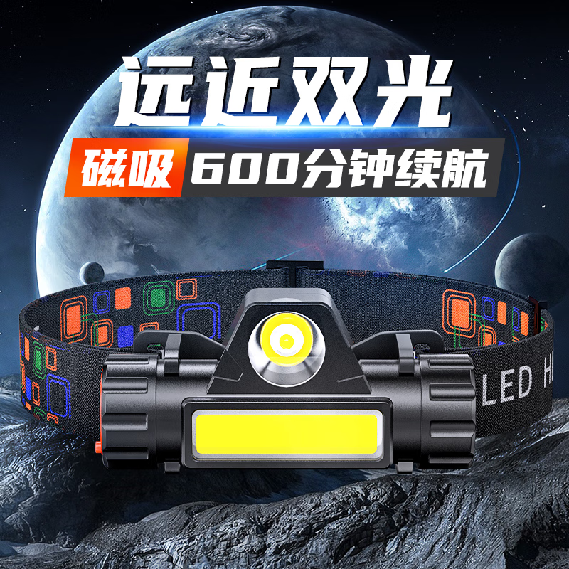 微笑鲨头灯2025新款强光超亮钓鱼专用户外登山头戴式照明灯锂电池大容量 强磁【远射丨大泛光】超长续航