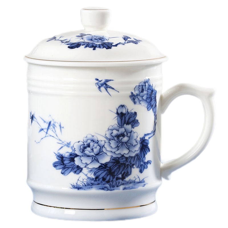 大号1000ml大茶杯子 景德镇水杯个人杯老板杯瓷杯家用大码茶水杯带盖