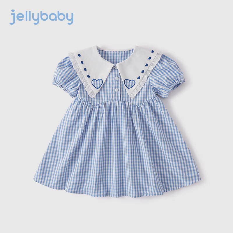 JELLYBABY宝宝小裙子夏装新款儿童公主裙童装5岁女童夏季连衣裙 蓝色 100cm