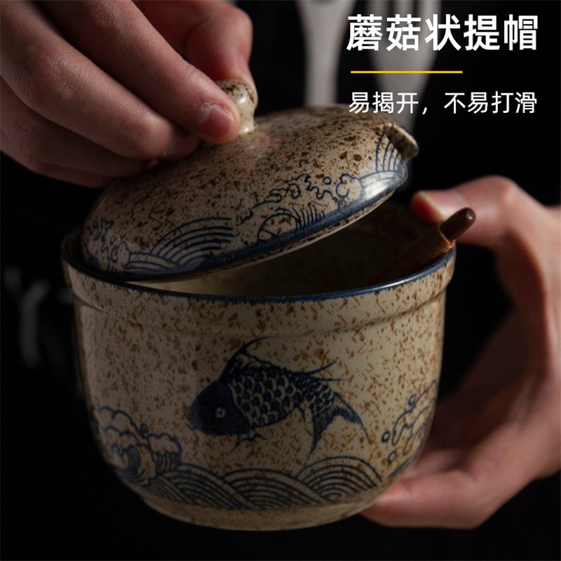 和风四季土火工坊釉下彩复古猪油罐油辣子罐家用餐厅盐罐调味罐陶瓷调料罐 和熙调料罐（360ml）配小白瓷勺