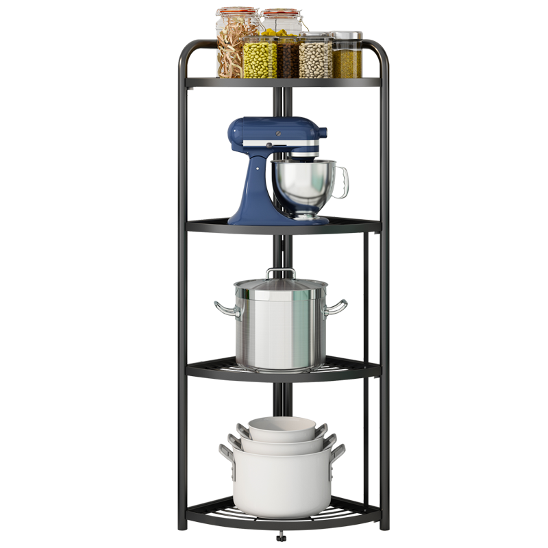 喻品 厨房置物架落地 多层可折叠水果蔬菜收纳架浴室置物架转角架厕所洗手间脸盆三角架厨房锅架四层ZW53