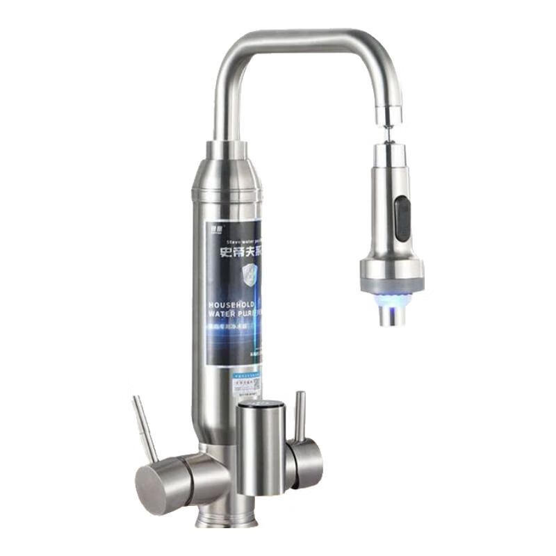 银鹰史帝夫净水器家用厨房过滤水吏蒂夫不锈钢双开关阀陶瓷滤芯除垢版除余氯异味水龙头净饮一体机台式净水机 双开关阻垢版(含除氯)一机二芯 自己安装【提供视频在线指导】