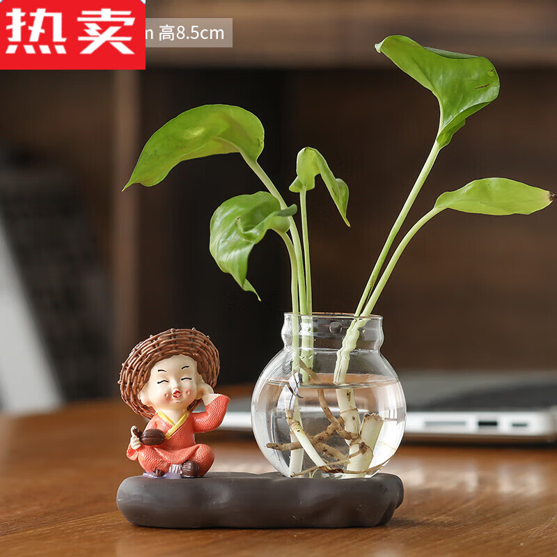 枳亲茶宠摆件小和尚水培花瓶水养植物禅意茶道茶玩茶宝客厅摆件 -不听