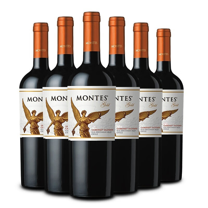 蒙特斯（MONTES）精选天使干红葡萄酒 智利原瓶进口红酒750ml 金天使【赤霞珠】6瓶整箱