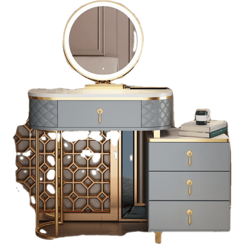 千番町  梳妆台镜子新款卧室少女房间化妆桌网红化妆台简约柜台小型梳妆桌小户型轻奢 轻奢灰80桌柜+镜子(其他颜色备注) 如需要其他颜色或千鸟椅lx客服