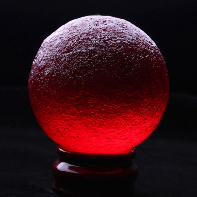牧思 天然库尔勒血红陨石摆 家居办公圆球宇宙能量 石 直径28mm送底座
