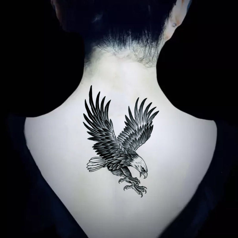 柒十念大鹏展翅防水纹身贴男女款仿真老鹰展翅飞翔花臂胸前小腿刺青