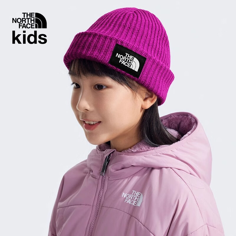 北面（The North Face）针织帽男女童户外舒适保暖帽子|7WG8 1I7/紫色 均码 帽围 44.4cm