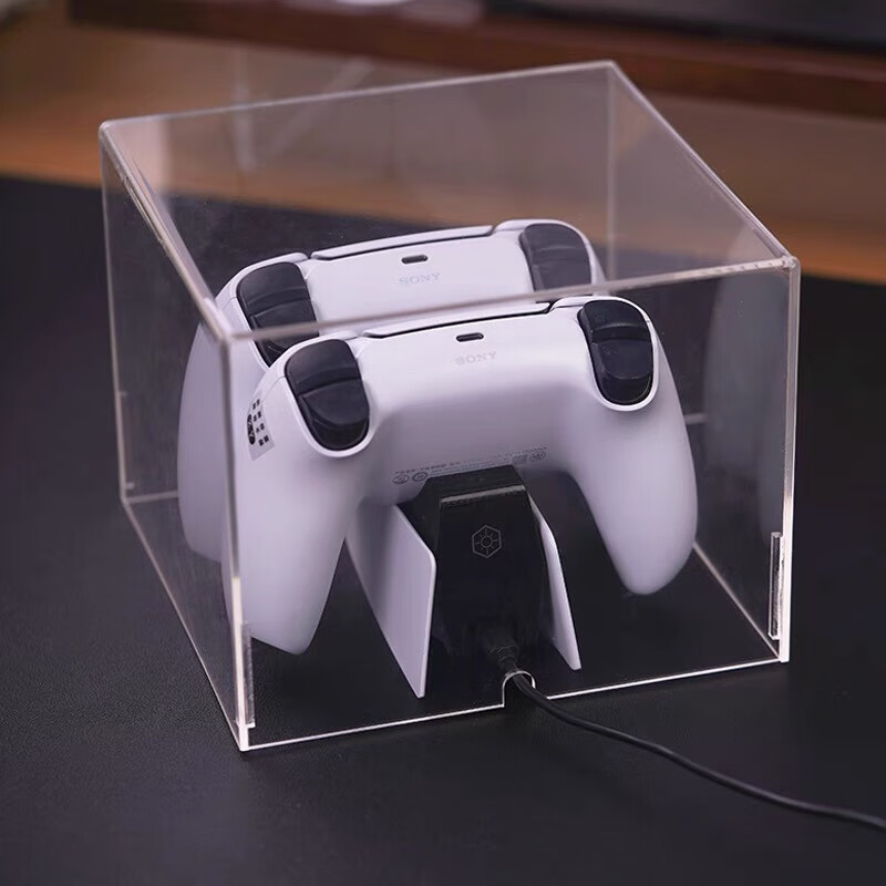 游戏主机透明亚克力防尘罩防水防尘带出线孔 透明ps5手柄充电底座罩