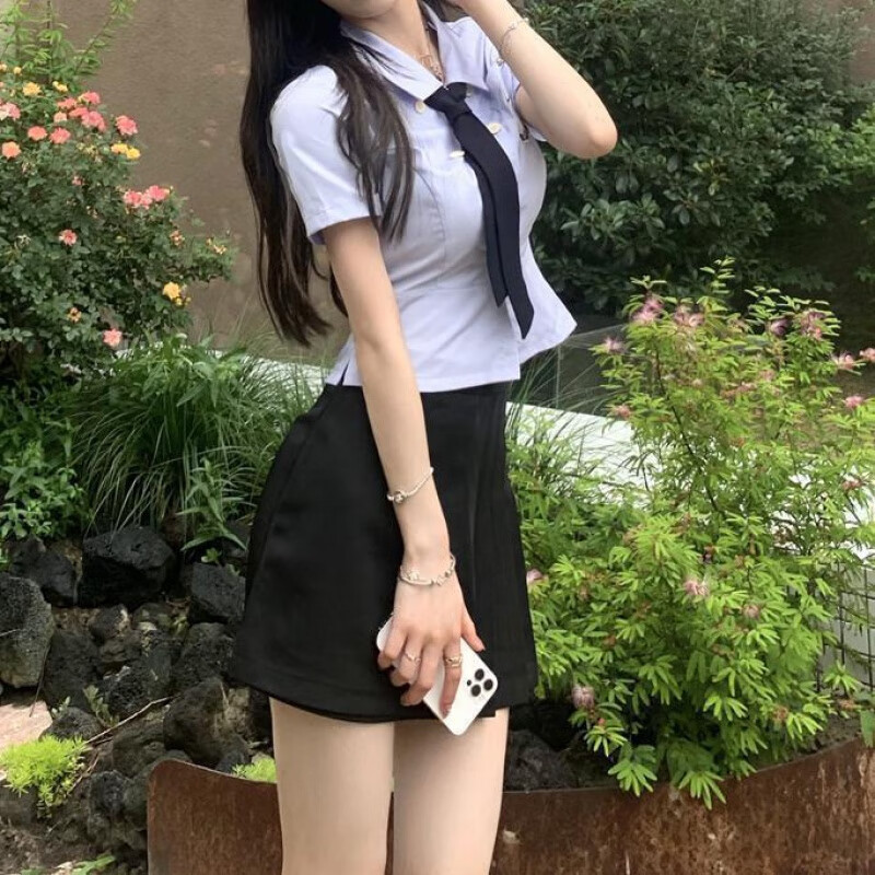薇莱芺jmshop青雅艺高学妹学院风衬衫女短裙两件套裙裤送领带校服夏